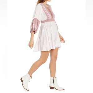 Free People Pink and White Mini Dress